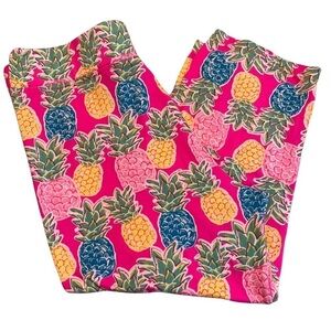 Simply Southern Pink Blue Yellow Pineapple Capri soft and comfy Leggings. OS